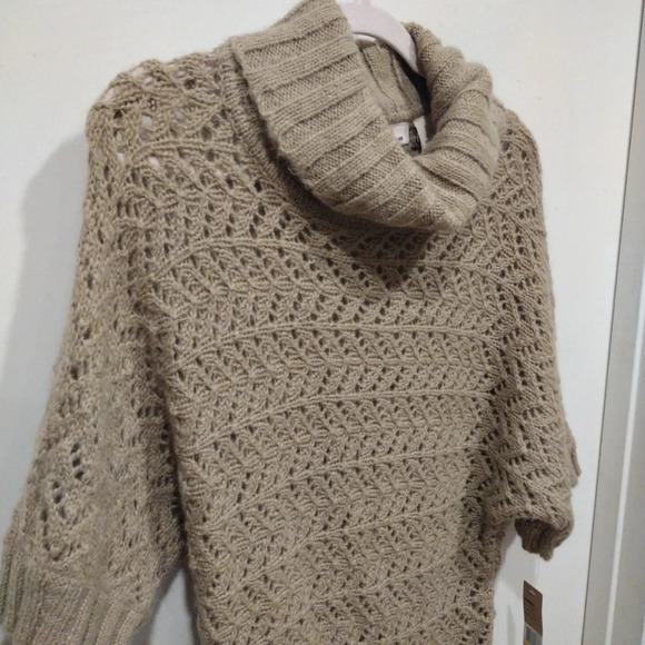 NWT DKNY Jeans Women's Tan Mohair Wool Blend Slouchy Cowl Neck Sweater Sz S Y2K - Picture 7 of 7